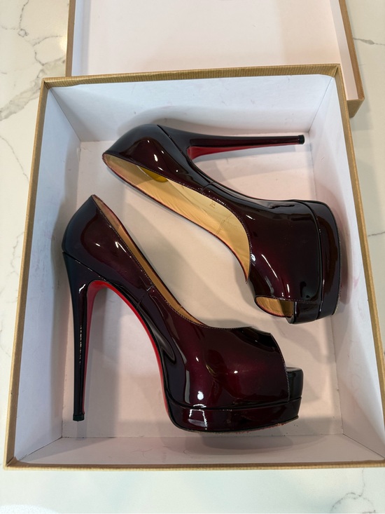 Christian Louboutin Shoes - Authentic Rare Christian Louboutin Burgundy Patent Peep-Toe Platform Pumps heel